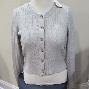 Pink Rose Light Gray Cable Knit Cardigan